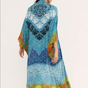 Free People Blue Seven Wonders Maxi Kimono os